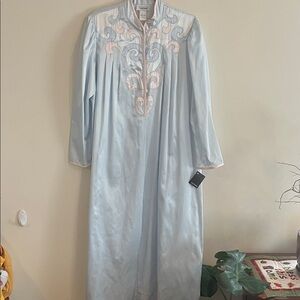 Vintage Natori Embroidered Satin Nightgown Pink Blue Deadstock Coquette Feminine